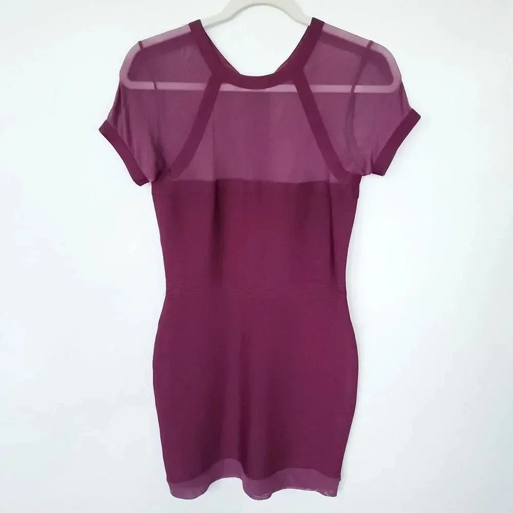 Gracia Womens Mini Bandage Dress Medium M Purple Burgundy Short Sleeve Stretchy - Picture 5 of 12